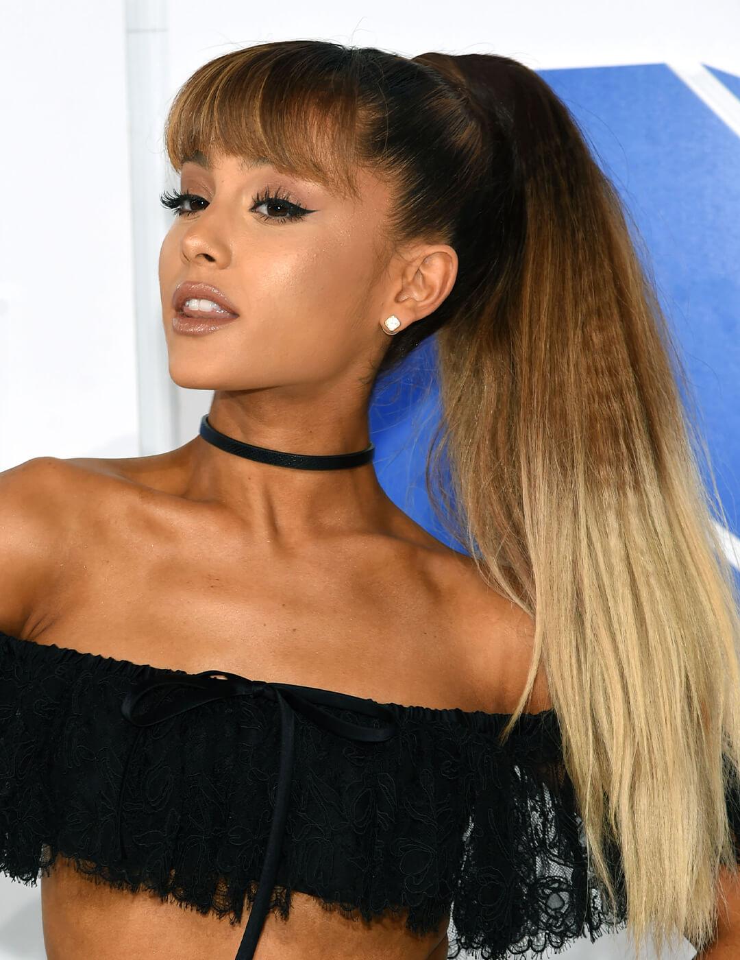 Ariana Grande rocking ombré, crimped ponytail hairstyle