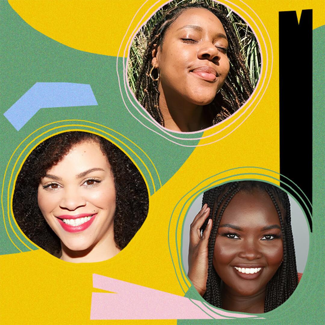 Head shots of Ndeye Peinda, Renée Loiz, and Kindra Moné and colorful in graphic frame