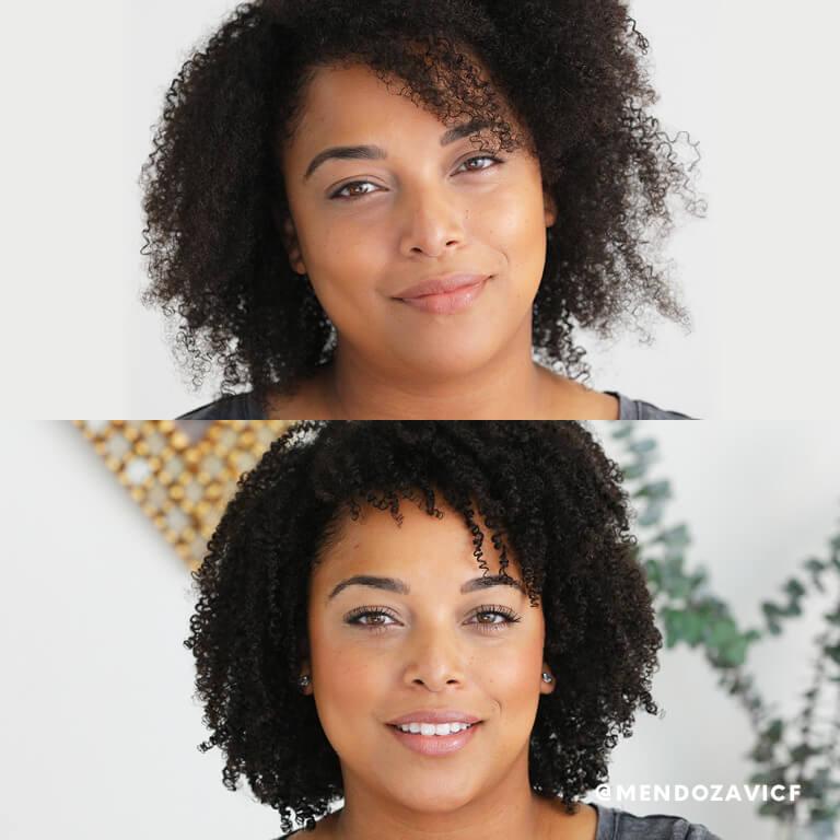 A model shows off how leave-in conditioner helped her high-porosity hair.