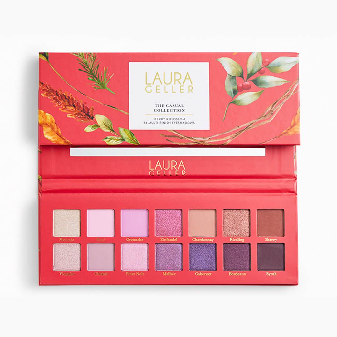 LAURA GELLER The Casual Collection Berry & Blossom 14 Multi-Finish Eyeshadows on white background