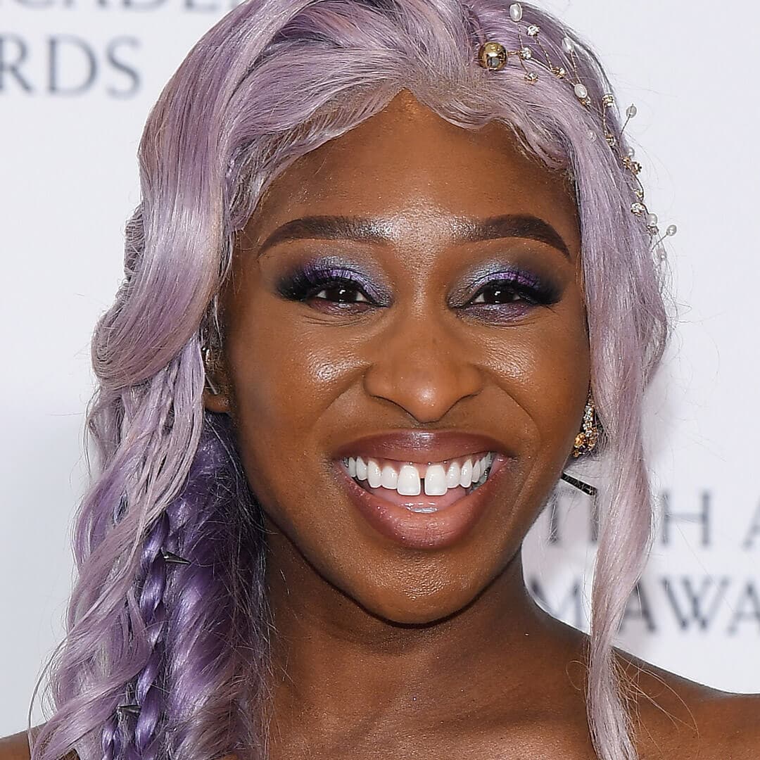 A photo of Cynthia Erivo with pastel purple hair