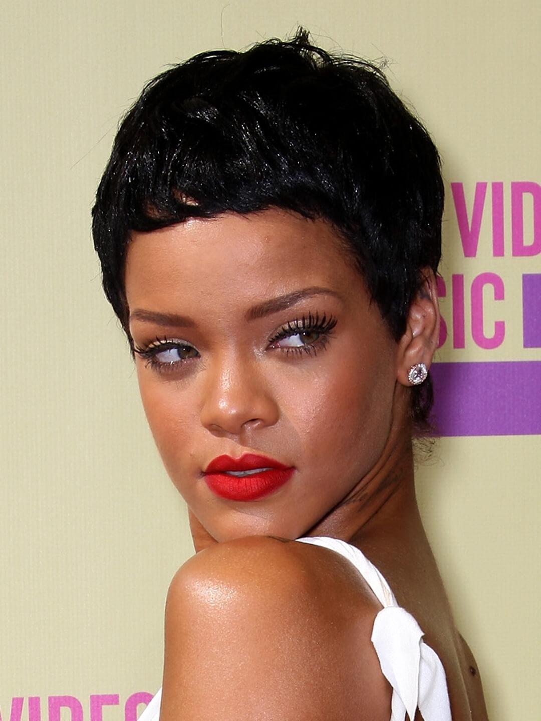 Rihanna rocking a classic pixie cut hairstyle