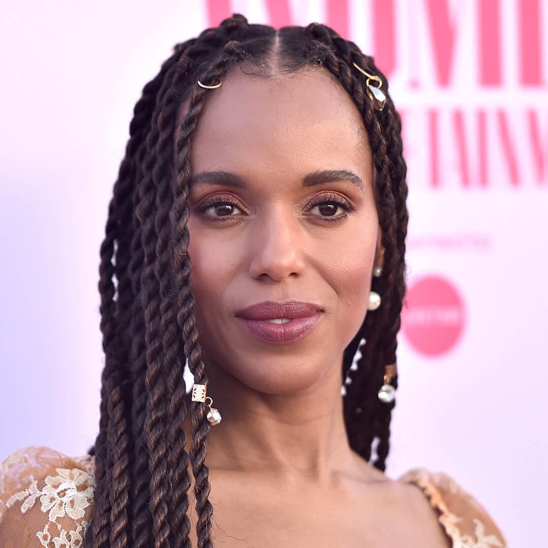 A photo of Kerry Washington with passion twists and bejeweled hair accessories 