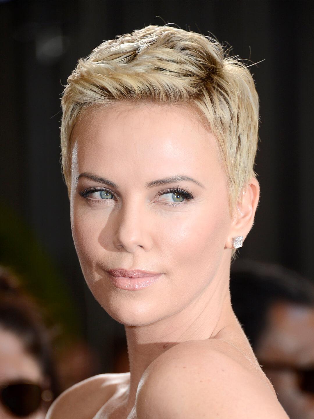 Charlize Theron rocking a texturized pixie cut hairstyle