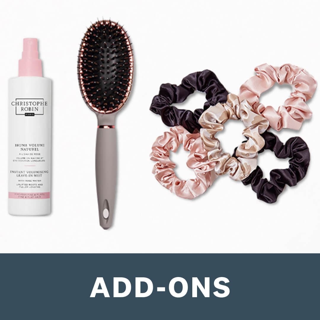 CHRISTOPHE ROBIN Instant Volumizing Leave-In Mist, COMPLEX CULTURE Vegan Boar Bristle Oval Paddle Brush, and KITSCH Assorted Satin Sleep Scrunchies
