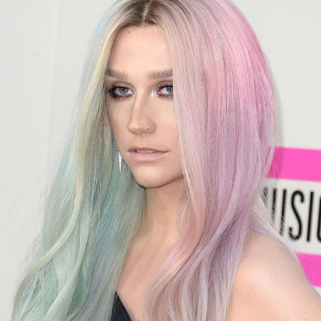 A photo of Ke$ha with a split of pastel blue and pink