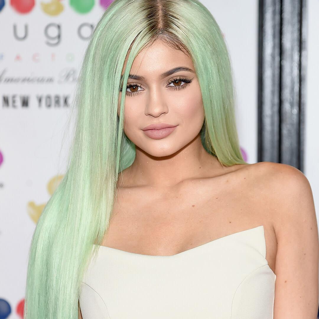 A photo of Kylie Jenner with mint green hair