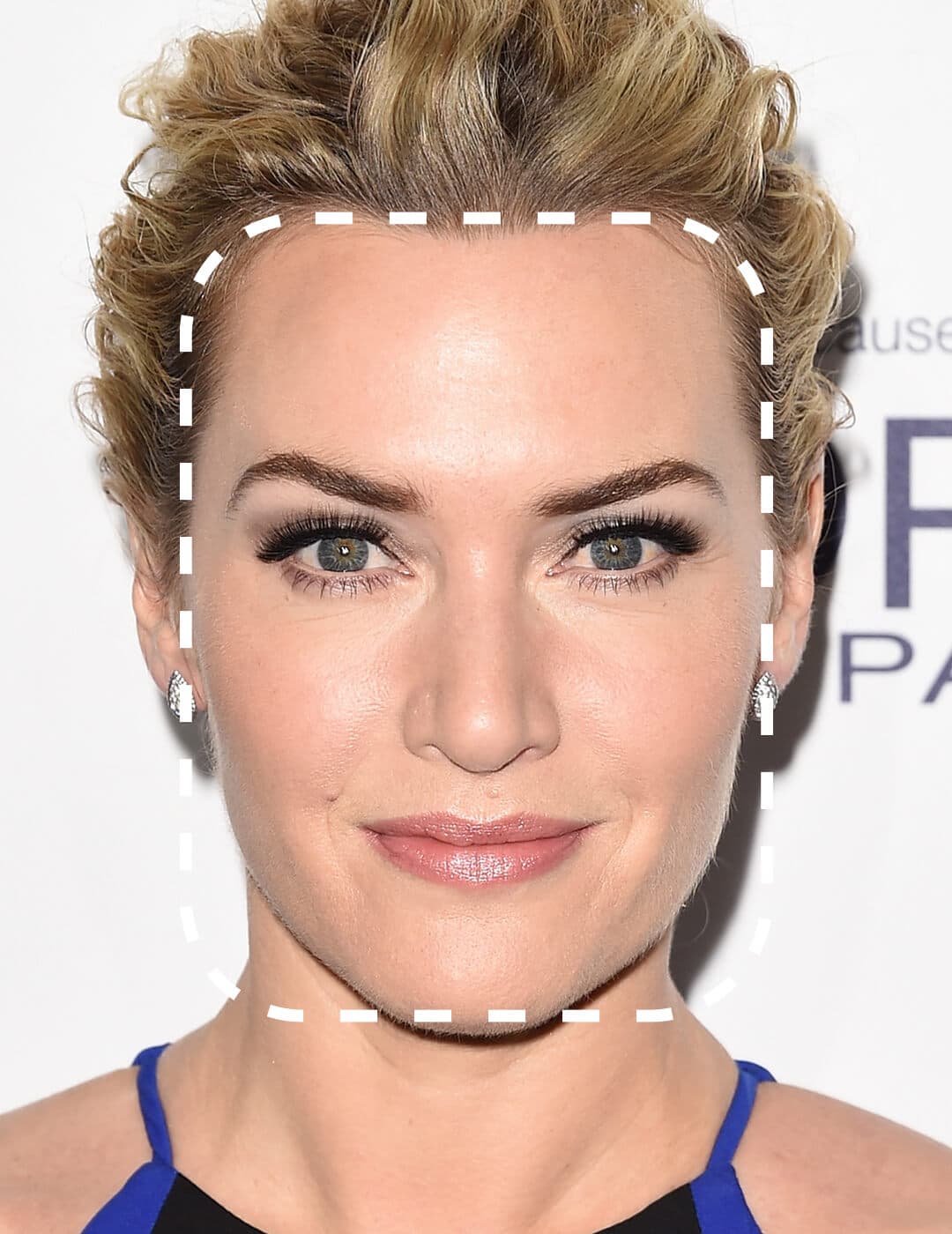 Close-up of Kate Winslet with a broken line rectangle shape overlay