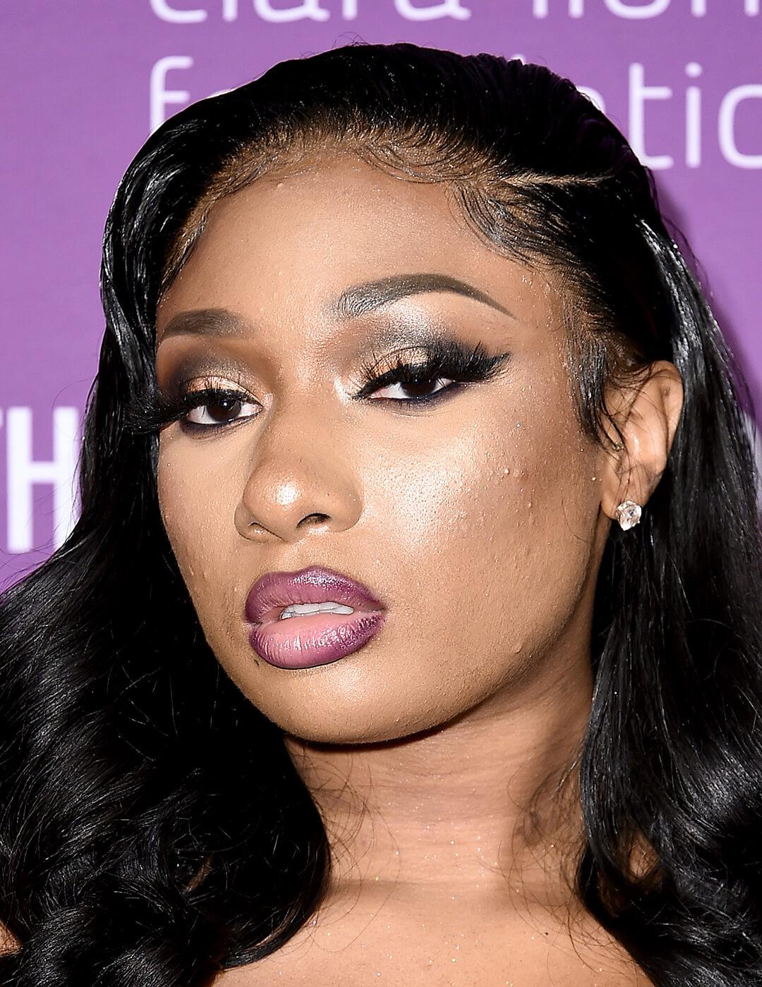 Megan Thee Stallion looking glam with a smoky eye makeup look at the red carpet