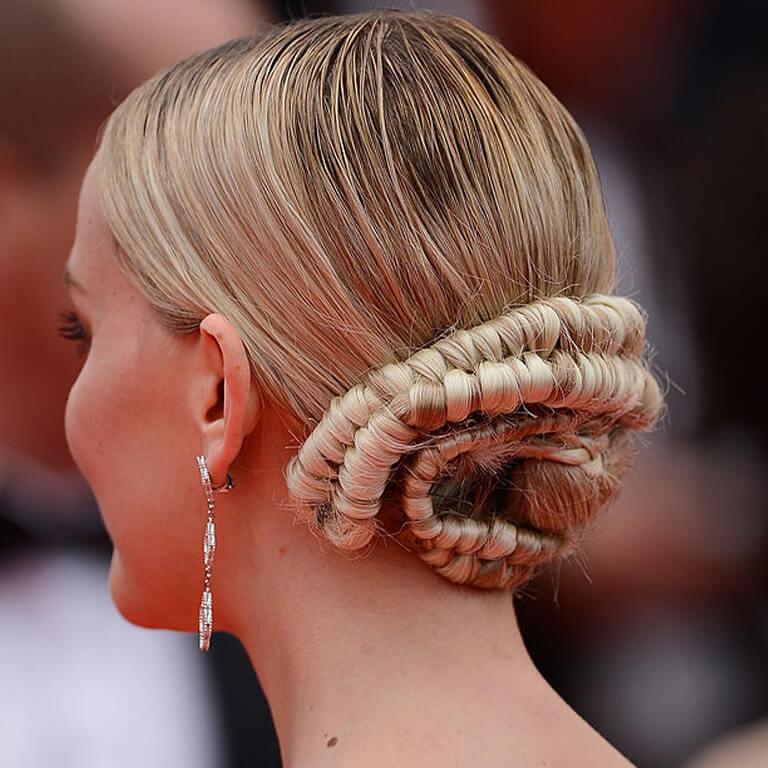 A close-up image of Jess Weixler's infinity braids hairstyle