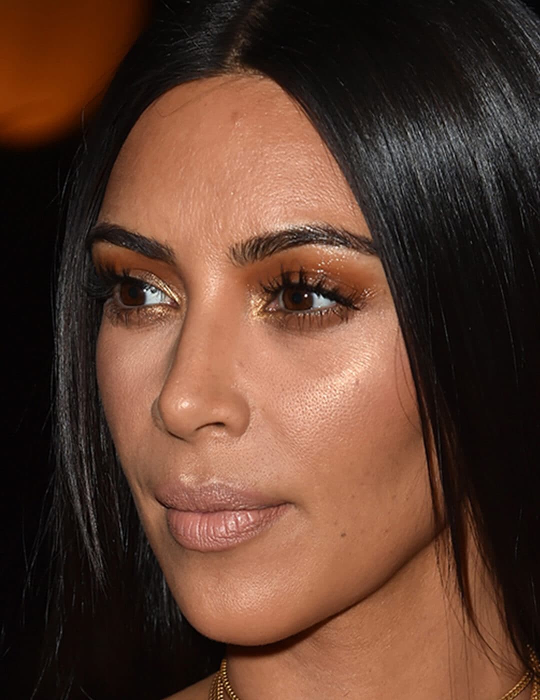 Close-up of Kim Kardashian rocking a dark neutral makeup look