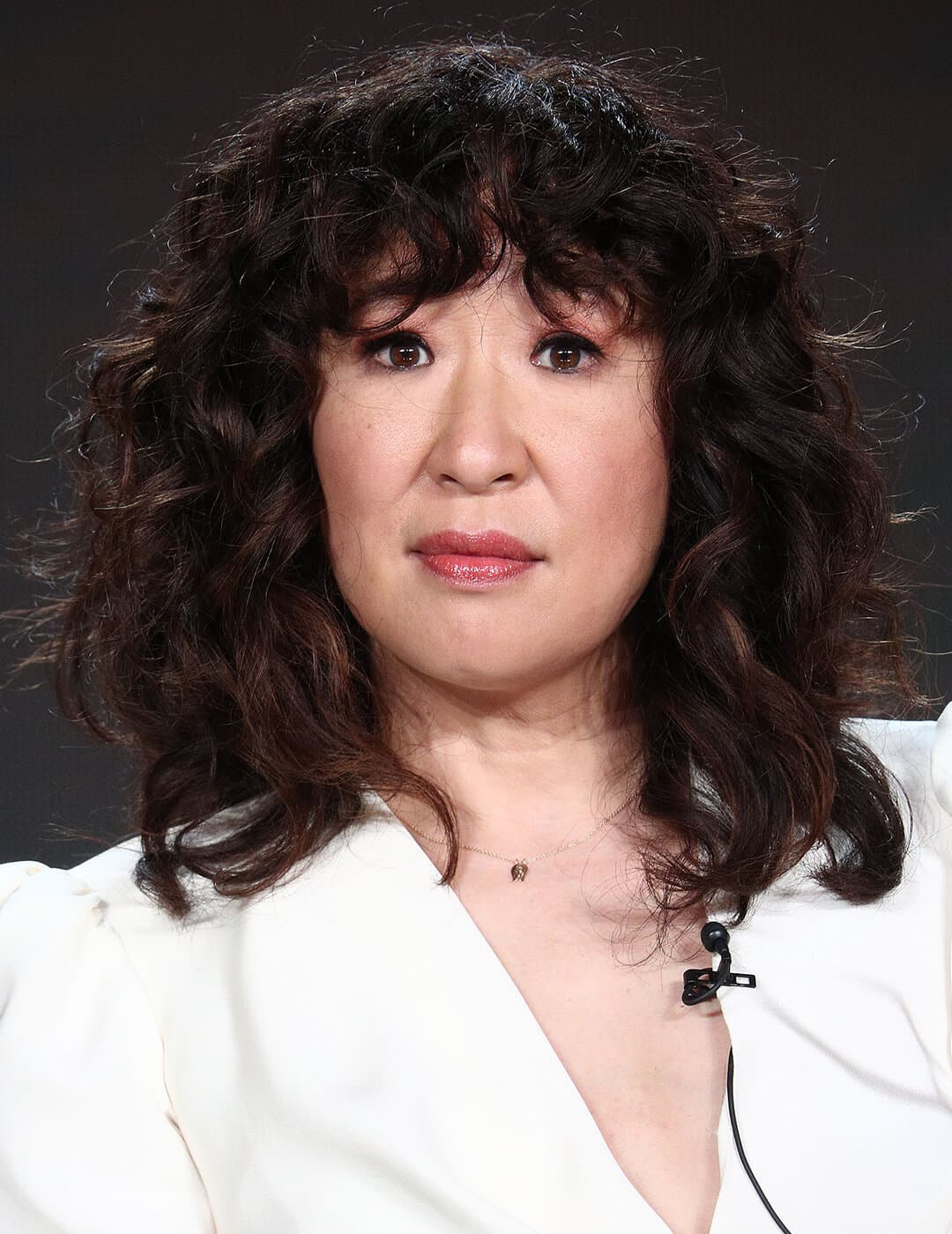 Sandra Oh rocking a curly shag hairstyle