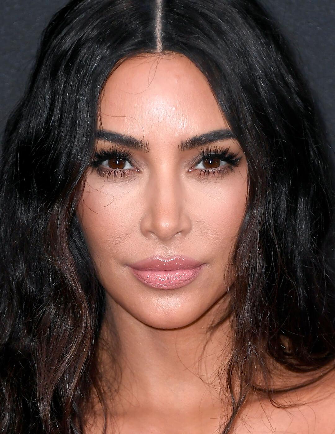 Close-up of Kim Kardashian rocking a natural eye makeup look