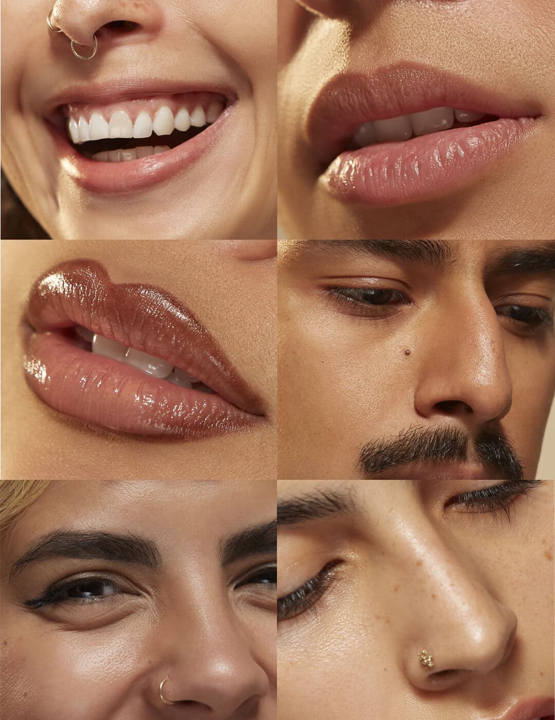 Collage image of close-ups of beautiful people's noses and lips