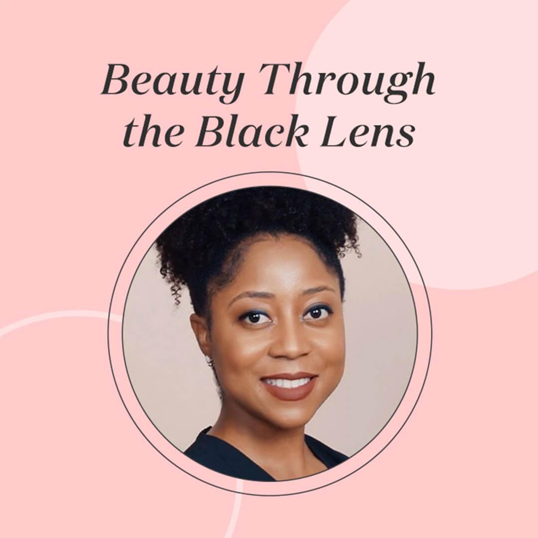 Dr. Adeline Kikam on pink background and Beauty Through the Black Lens text