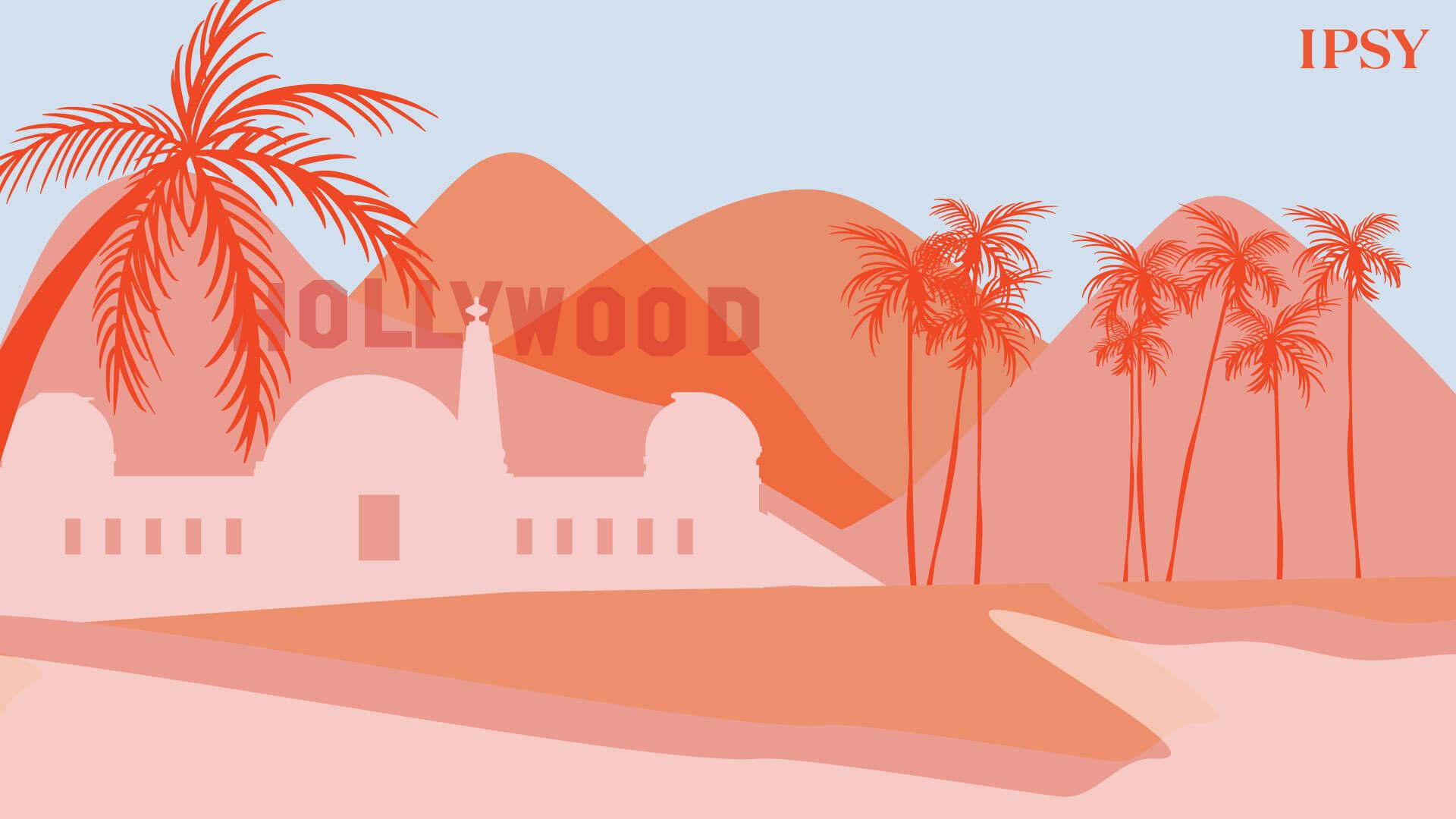 A Zoom background showing the Hollywood sign and palm trees. 