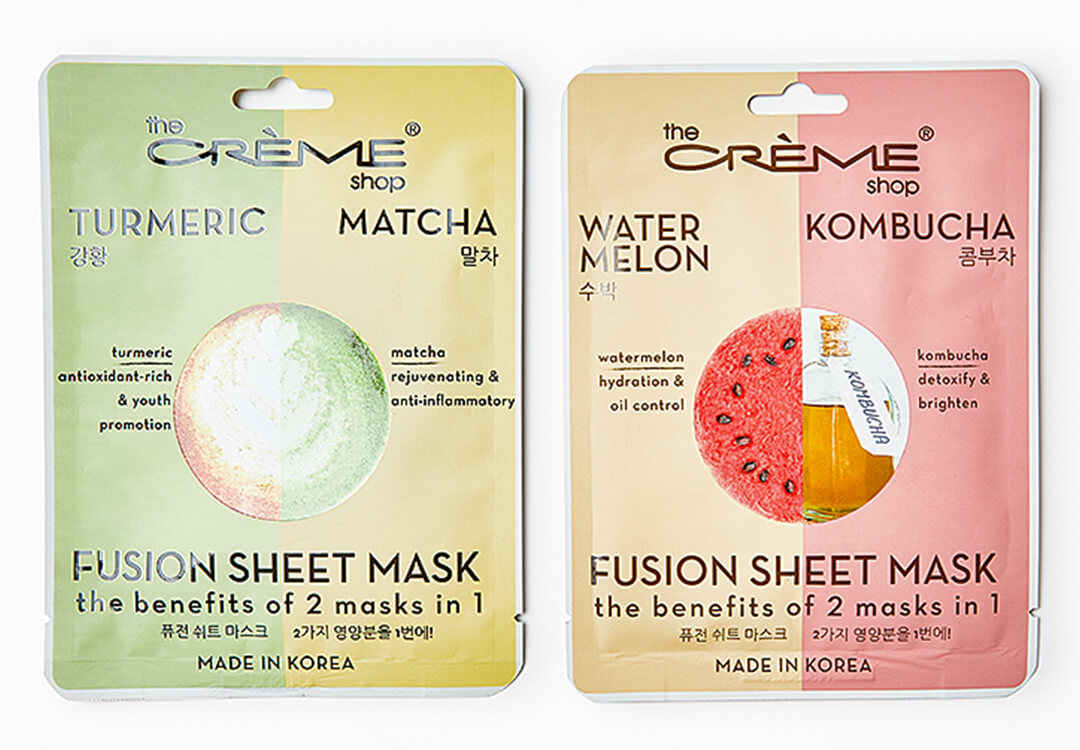 THE CRÈME SHOP Turmeric Matcha + Watermelon Kombucha 2-in-1 Infusion Sheet Mask Duo