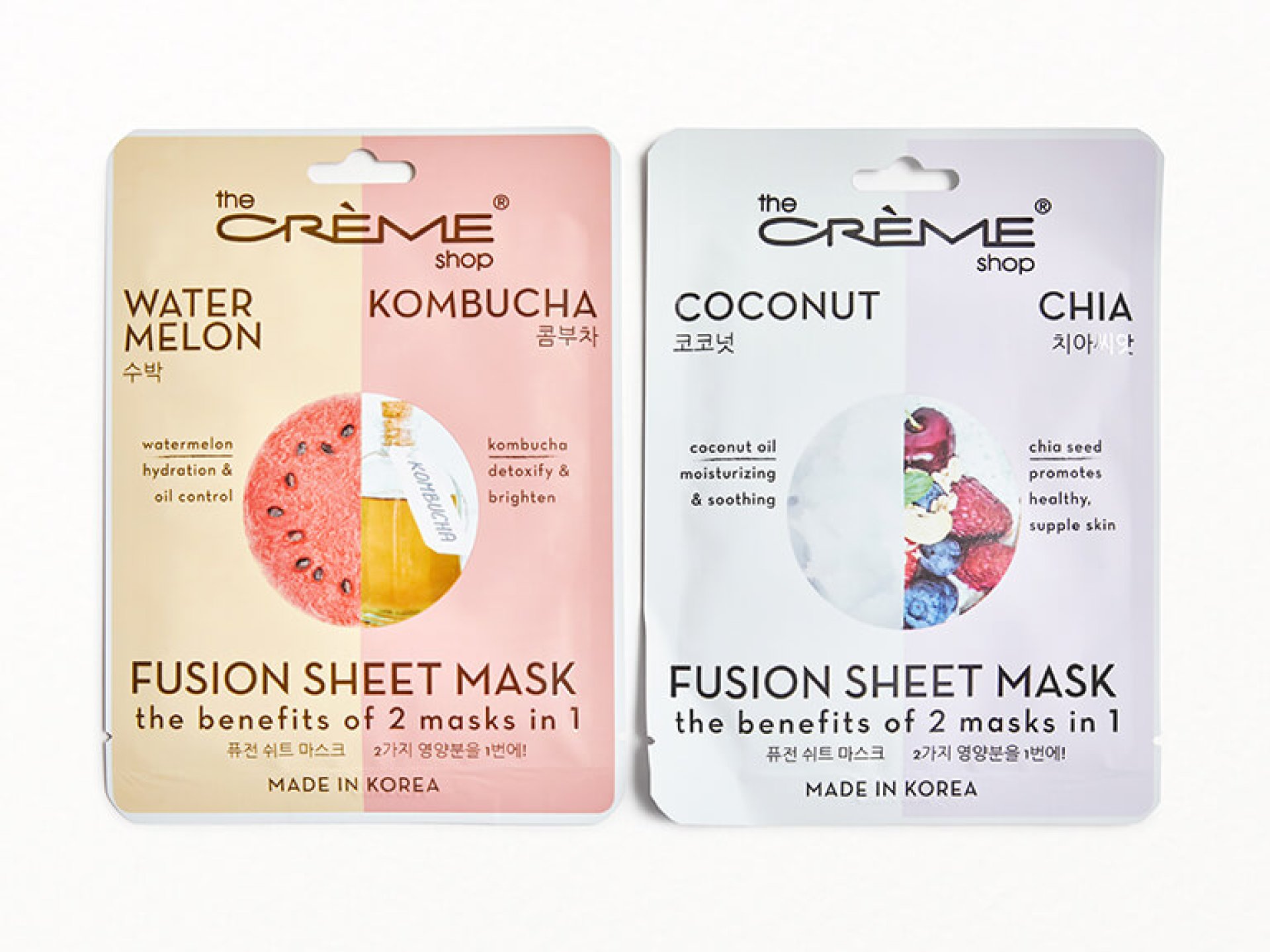 THE CRÈME SHOP Fusion Sheet Mask Duo in Watermelon Kombucha & Coconut Chia
