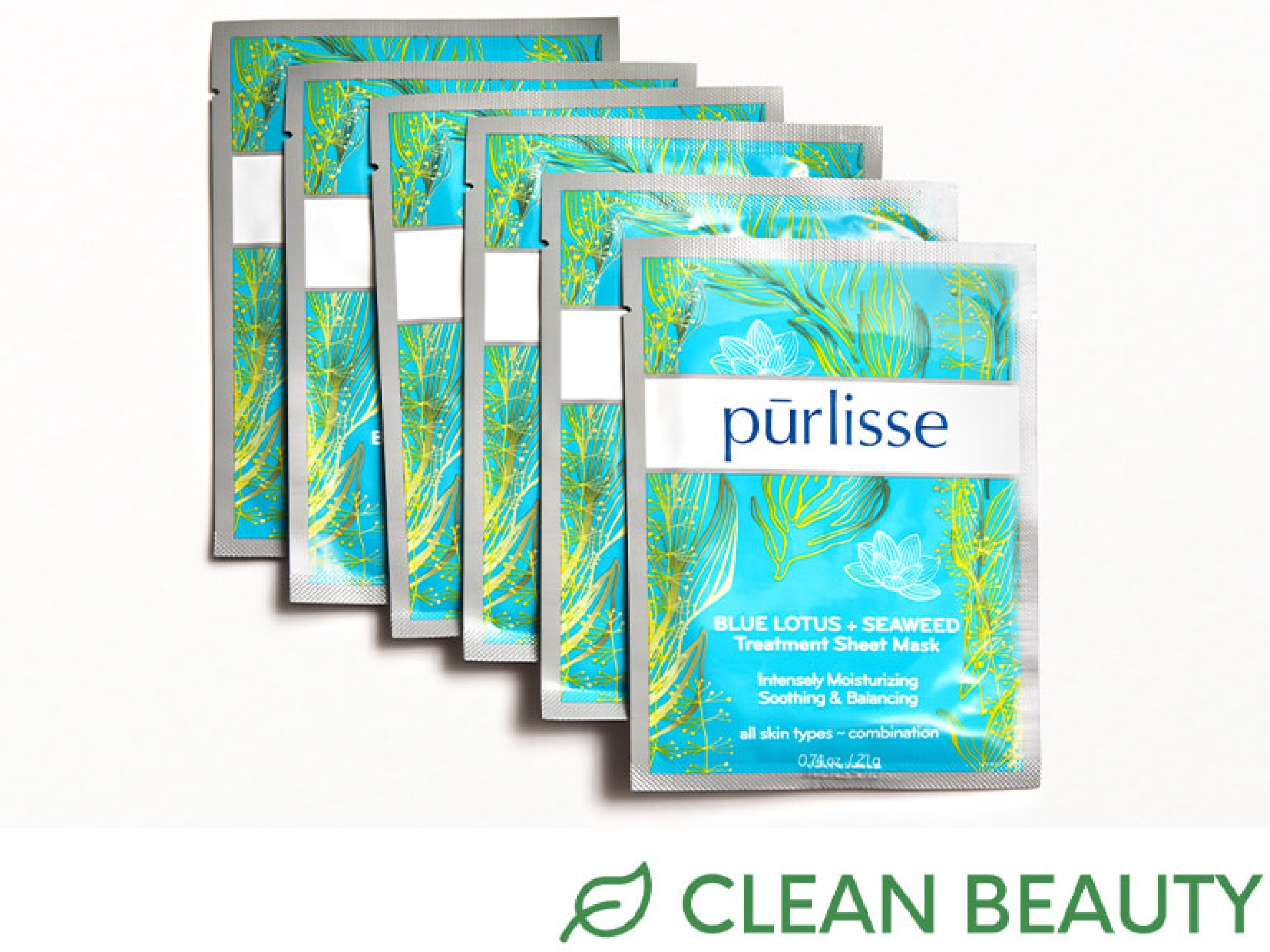 PURLISSE BEAUTY BLUE LOTUS + SEAWEED Treatment Sheet Mask Set (Pack of 6)_Clean