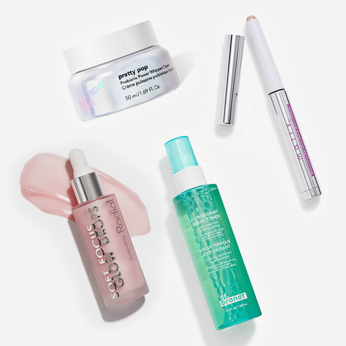 Makeup and skincare products from the May 2022 IPSY Glam Bag Plus on white background