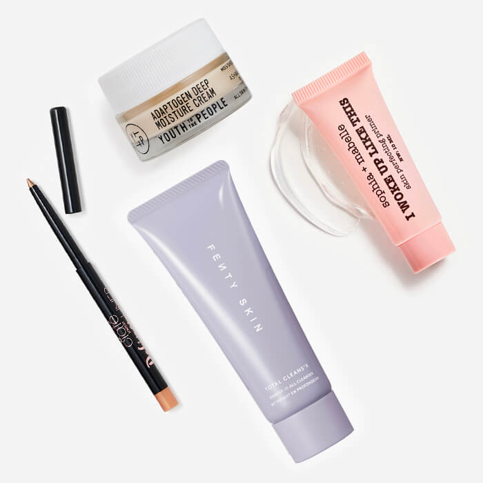 Makeup and skincare products from the September 2022 IPSY Glam Bag on white background