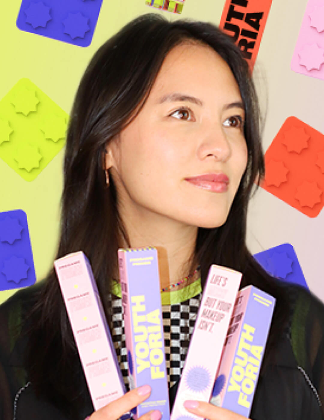 Portrait of Fiona Co Chan holding YOUTH FORIA products