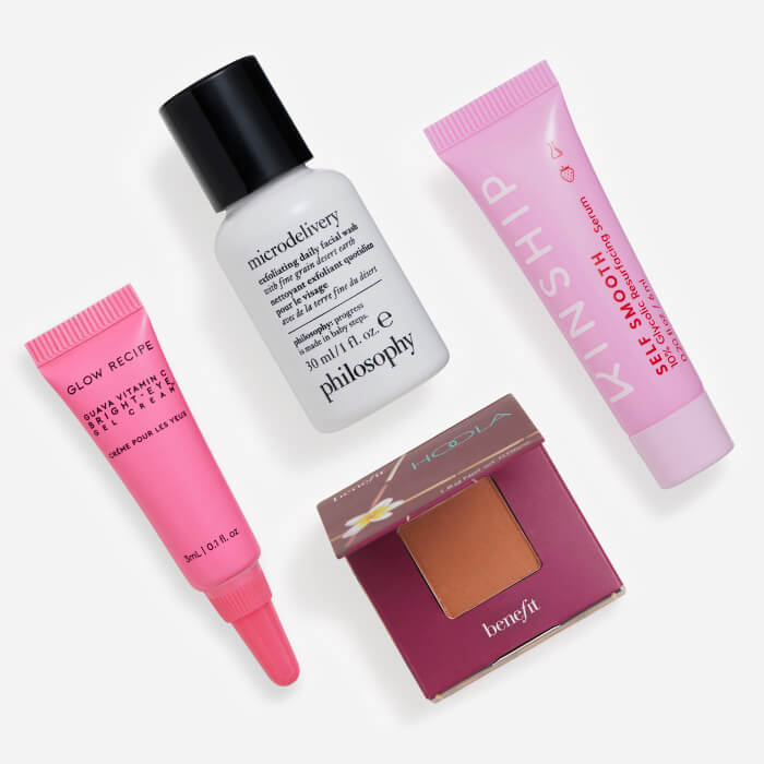 Makeup and skincare products from the June 2023 IPSY Glam Bag on white background