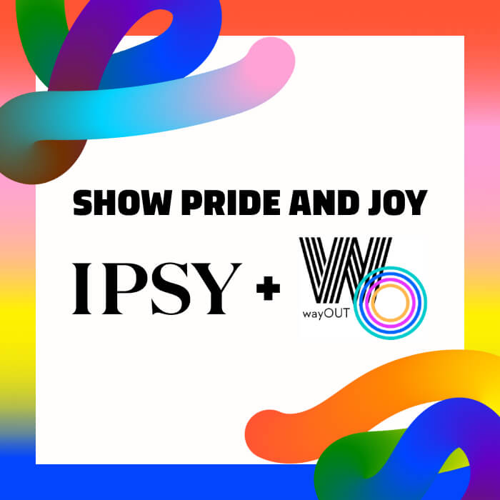 Colorful banner with IPSY and wayOUT logos