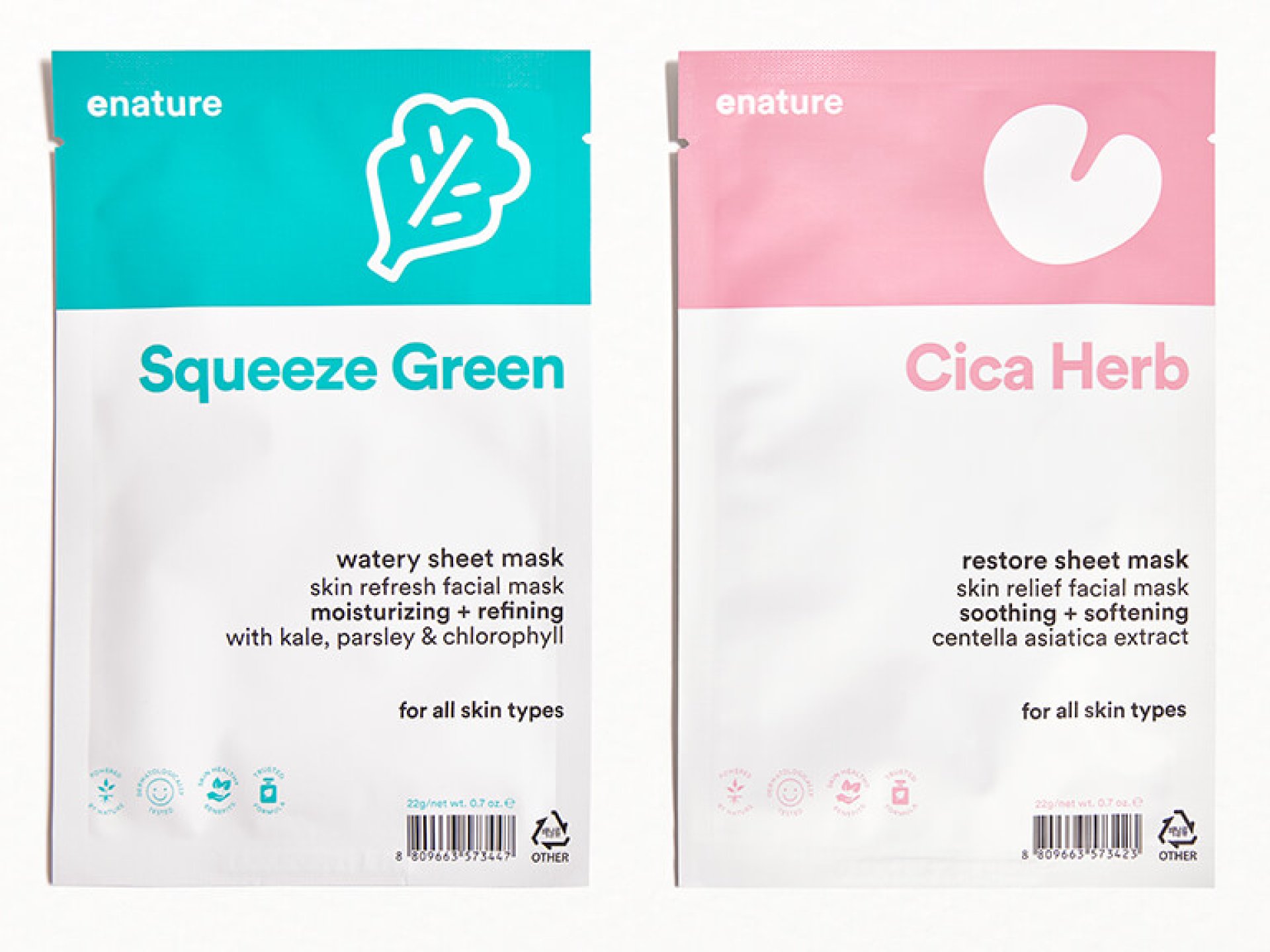 ENATURE Cica Herb Restore and Squeeze Green Watery Sheet Mask Duo copy