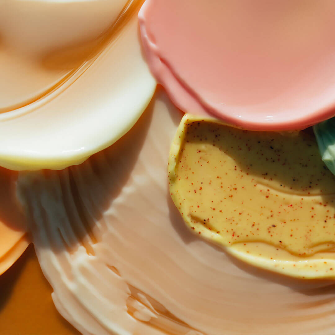 A vibrant close-up of various gel and cream moisturizers in soft pastel colors, showcasing their different consistencies and textures