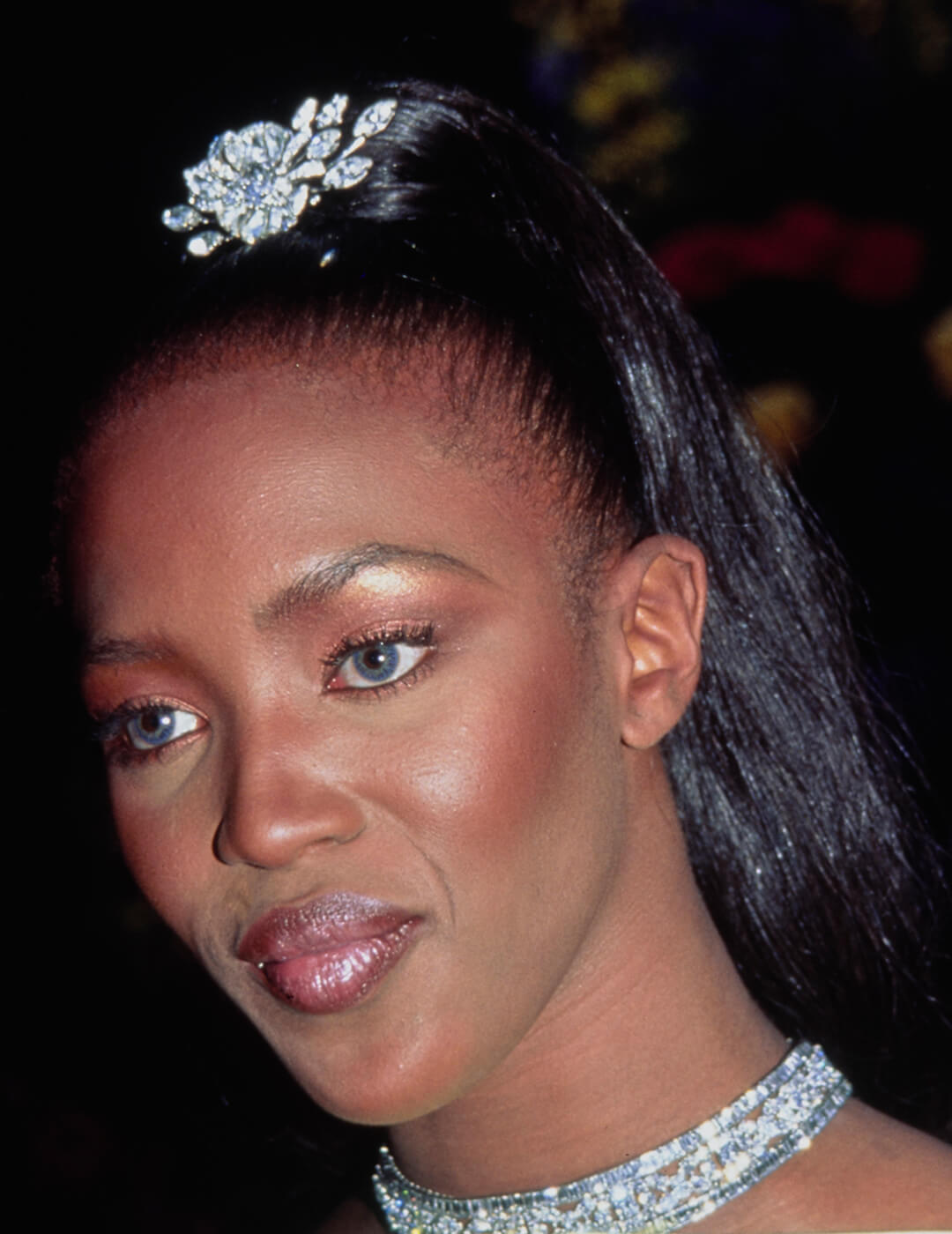 Younger Naomi Campbell rocking the red carpet in a spider lashes eye makeup look
