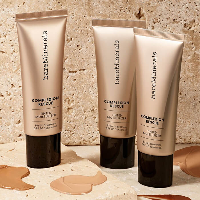 Three tubes of BAREMINERALS Complexion Rescue Tinted Moisturizer