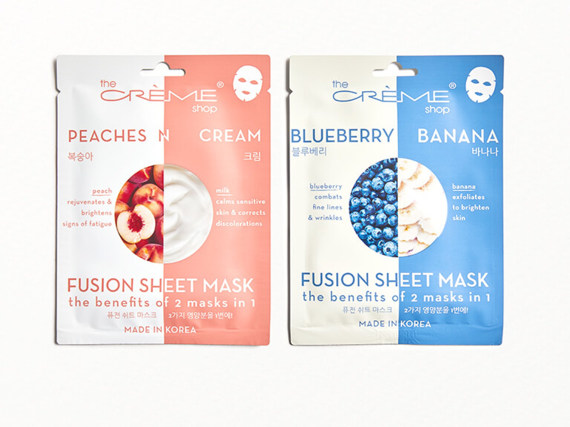 THE CRÈME SHOP Fusion Sheet Mask Duo - Blueberry Banana & Peaches N Cream