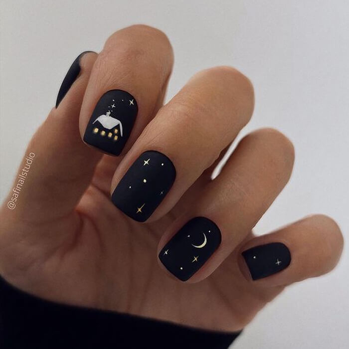 black sparkly nails